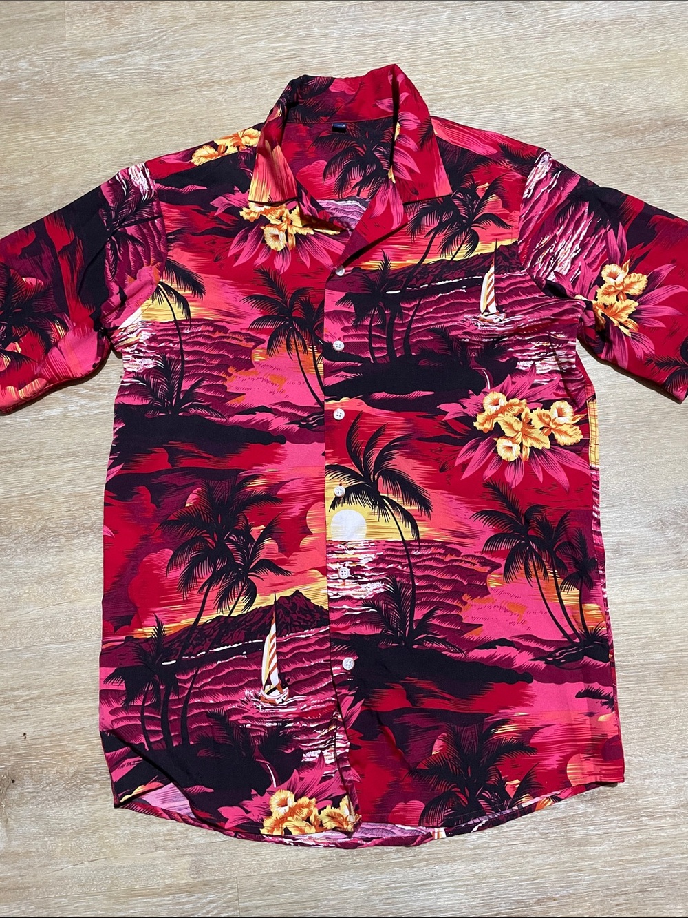 Red & Black Tropical Button-Up Shirt